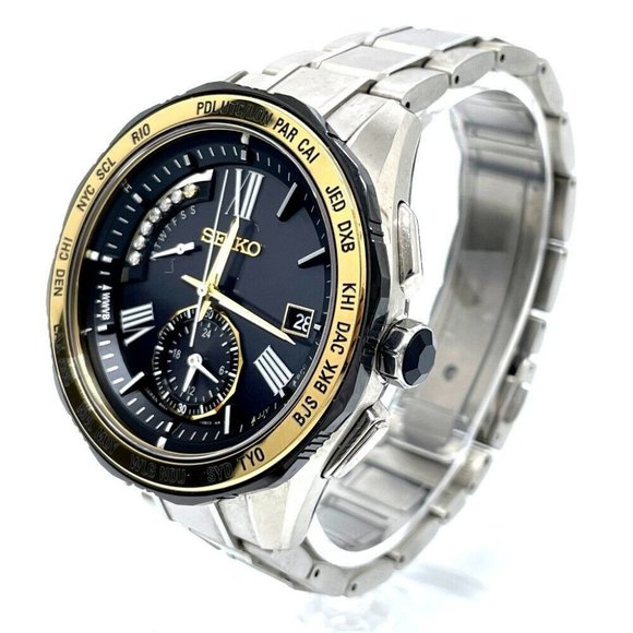 SEIKO Brights Solar Quartz Wristwatch Titanium Silver x Gold - Picture 1 of 11